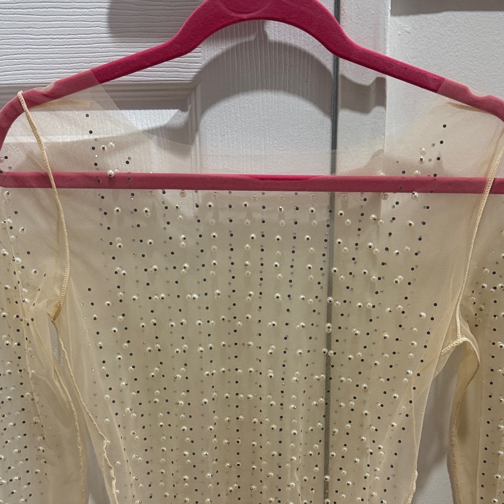 Sheer Long Sleeve Top with Rhinestones - Picture 3 of 4